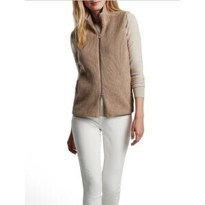 Peter Millar Tatjana Mixed Media Zip Front Vest Pebble Tan L